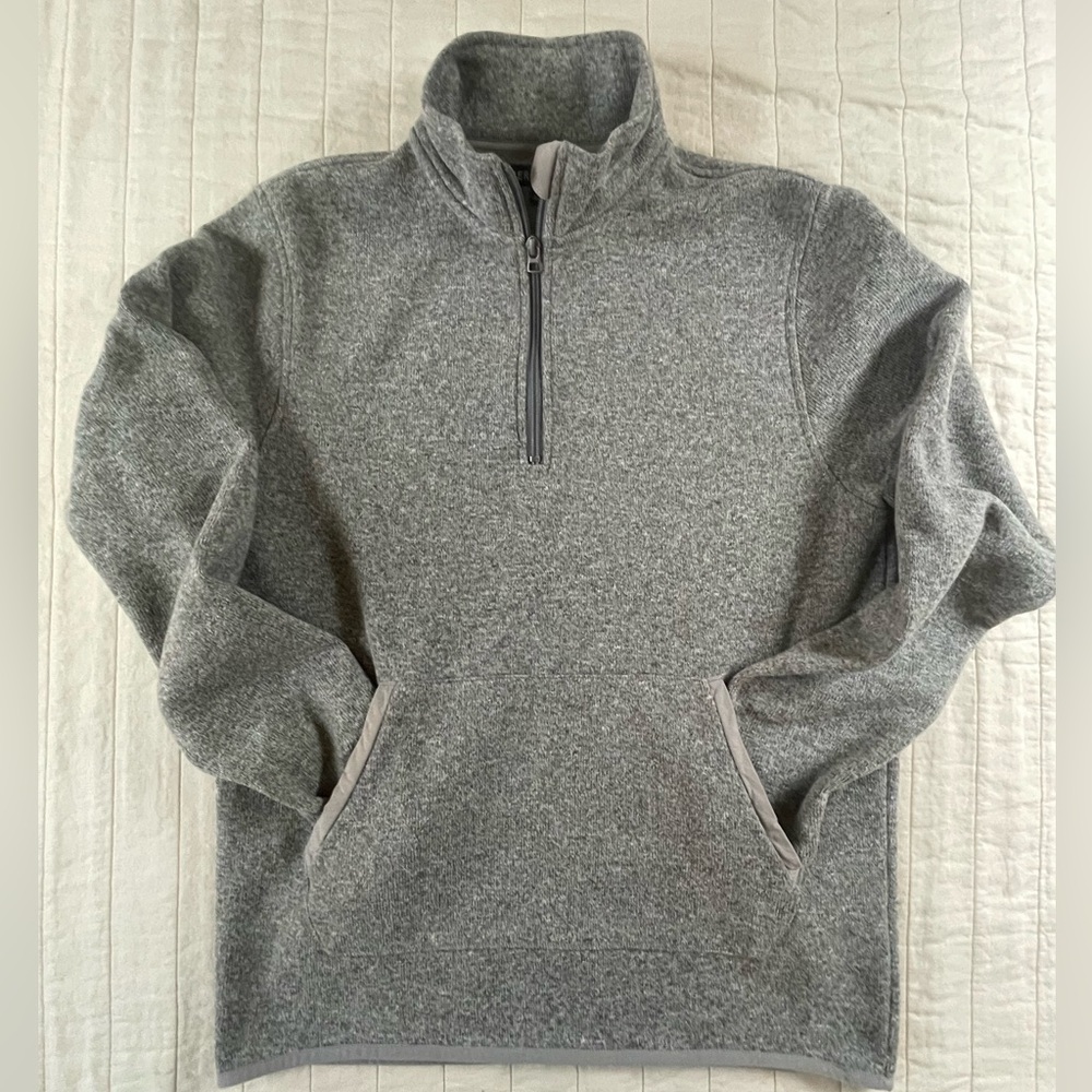 J. Crew Men's Heather Gray Quarter Zip Fleece lined Sweater Med